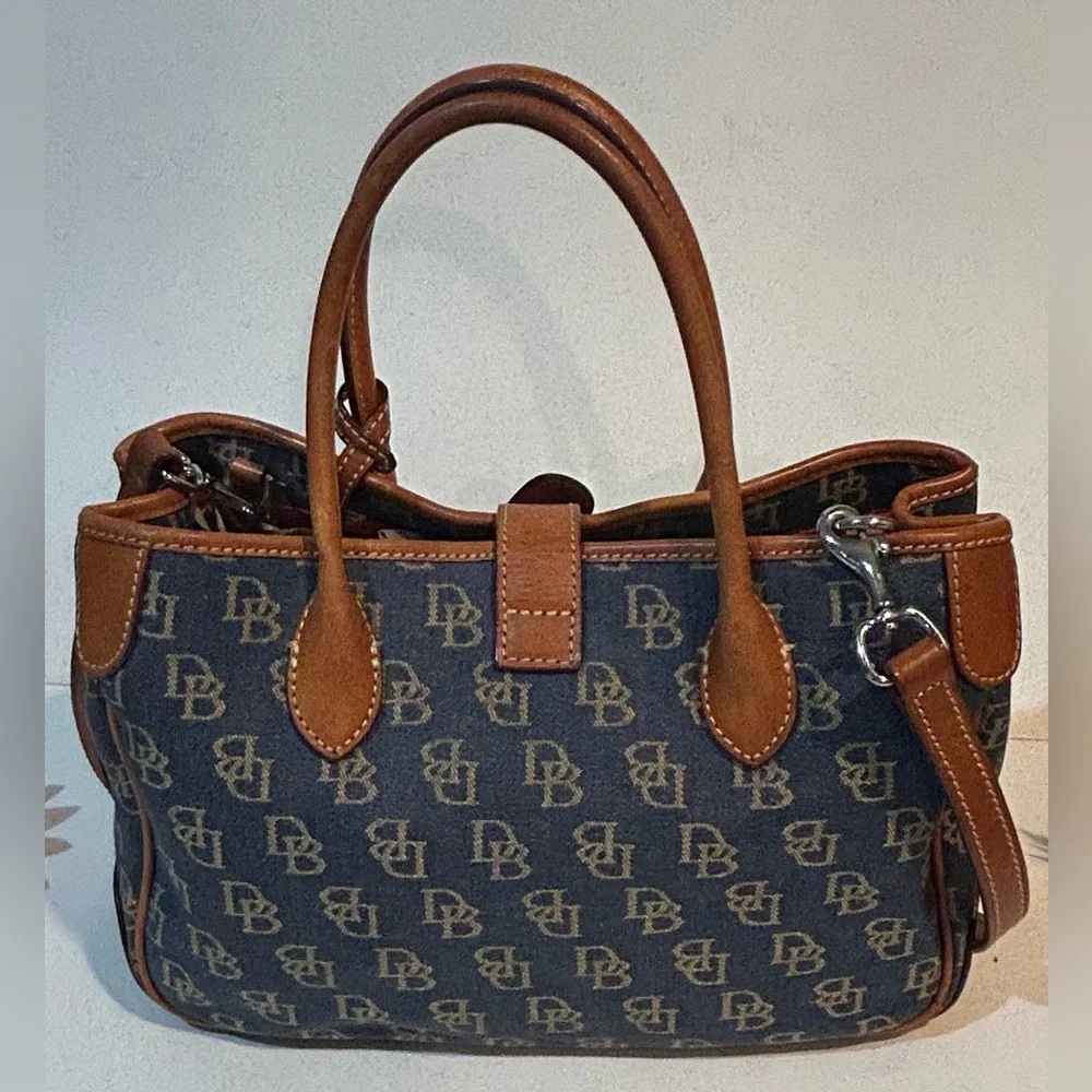 Dooney & Bourke DB Logo Denim Satchel Crossbody Bag Authentic - Picture 5 of 11